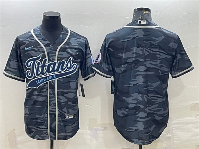 Personalized Men’s Tennessee Titans Blank Grey Camo With Patch Cool Base Stitched Baseball Jersey