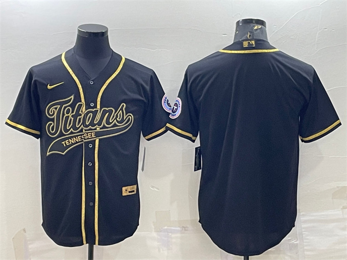 Personalized Men’s Tennessee Titans Blank Black Gold With Patch Cool Base Stitched Baseball Jersey