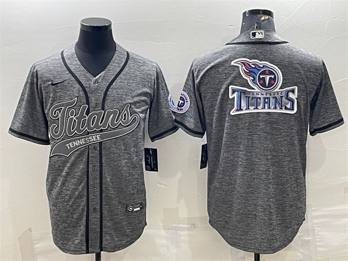 Personalized Men’s Tennessee Titans Grey Team Big Logo With Patch Cool Base Stitched Baseball Jersey