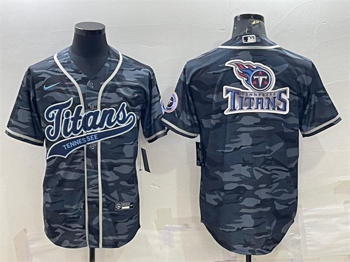 Personalized Men’s Tennessee Titans Grey Camo Team Big Logo With Patch Cool Base Stitched Baseball Jersey