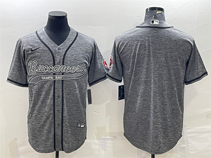 Personalized Men’s Tampa Bay Buccaneers Blank Grey With Patch Cool Base Stitched Baseball Jersey