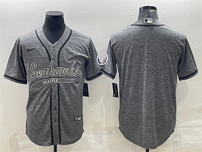 Personalized Men’s Seattle Seahawks Blank Grey With Patch Cool Base Stitched Baseball Jersey