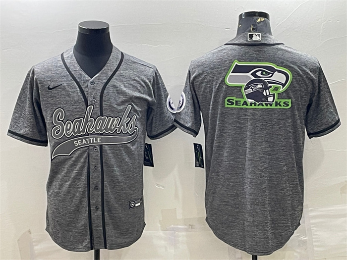 Personalized Men’s Seattle Seahawks Grey Team Big Logo With Patch Cool Base Stitched Baseball Jersey