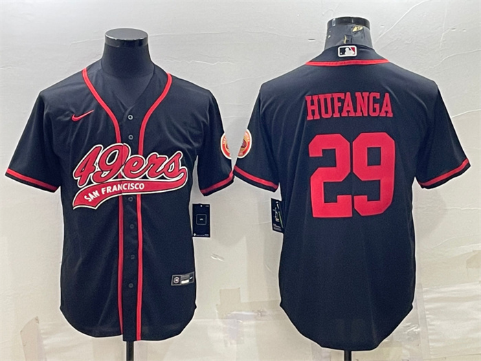 Personalized Men’s San Francisco 49ers #29 Talanoa Hufanga Black With Patch Cool Base Stitched Baseball Jersey