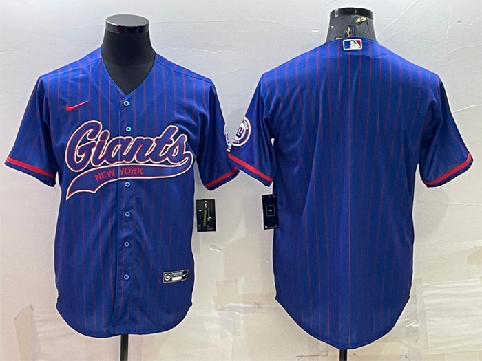Personalized Men’s New York Giants Blue With Patch Cool Base Stitched Baseball Jersey