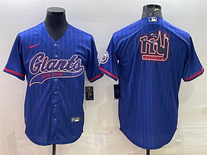 Personalized Men’s New York Giants Blue Team Big Logo With Patch Cool Base Stitched Baseball Jersey
