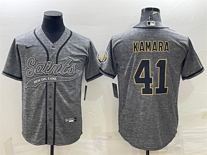 Personalized Men’s New Orleans Saints #41 Alvin Kamara Grey With Patch Cool Base Stitched Baseball Jersey