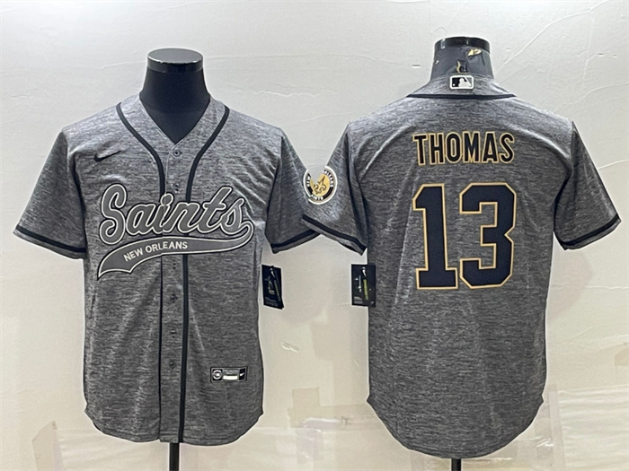 Personalized Men’s New Orleans Saints #13 Michael Thomas Grey With Patch Cool Base Stitched Baseball Jersey