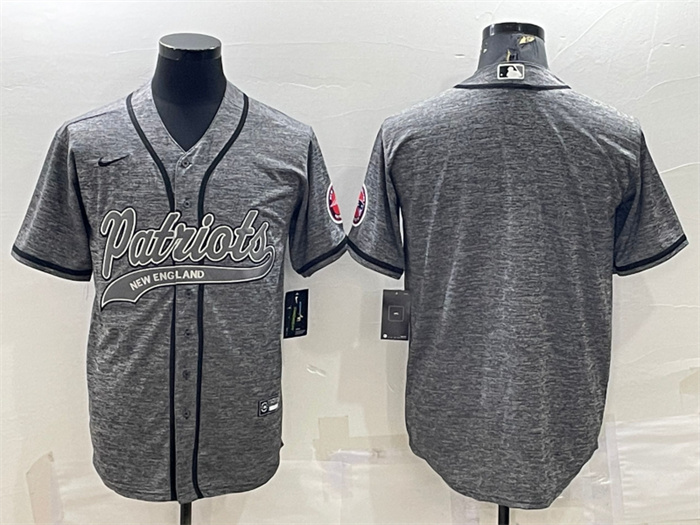 Personalized Men’s New England Patriots Blank Grey With Patch Cool Base Stitched Baseball Jersey