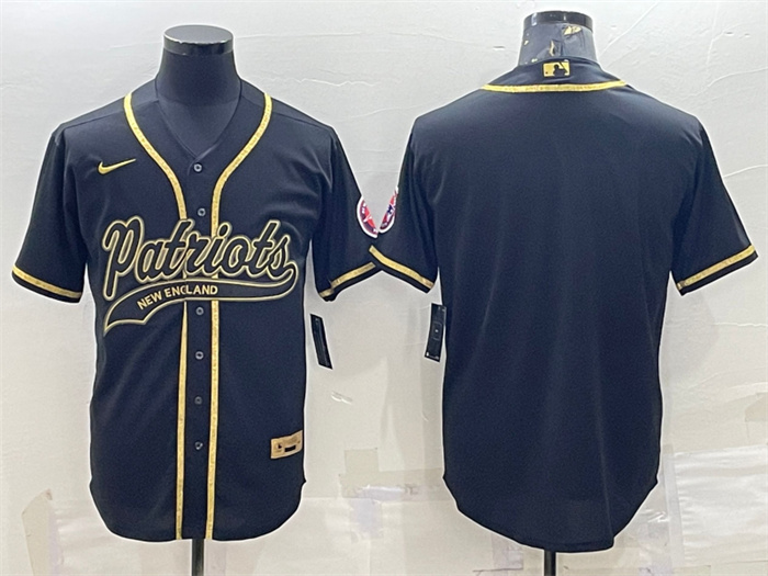 Personalized Men’s New England Patriots Blank Black Gold With Patch Cool Base Stitched Baseball Jersey