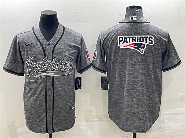 Personalized Men’s New England Patriots Grey Team Big Logo With Patch Cool Base Stitched Baseball Jersey