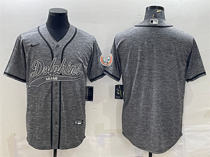 Personalized Men’s Miami Dolphins Blank Grey With Patch Cool Base Stitched Baseball Jersey