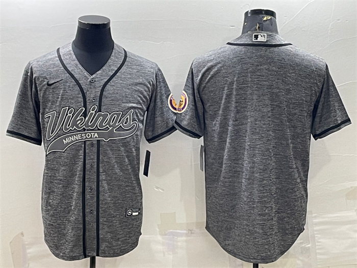 Personalized Men’s Minnesota Vikings Blank Grey With Patch Cool Base Stitched Baseball Jersey