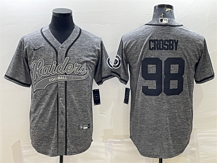 Personalized Men’s Las Vegas Raiders #98 Maxx Crosby Grey With Patch Cool Base Stitched Baseball Jersey