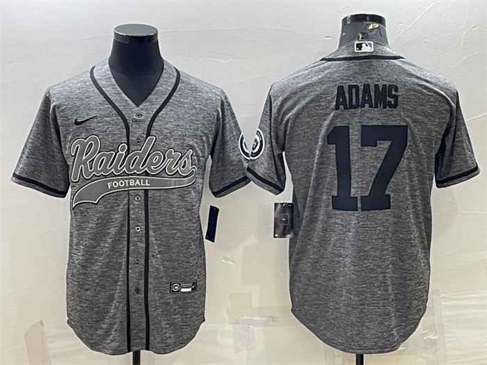 Personalized Men’s Las Vegas Raiders #17 Davante Adams Grey With Patch Cool Base Stitched Baseball Jersey