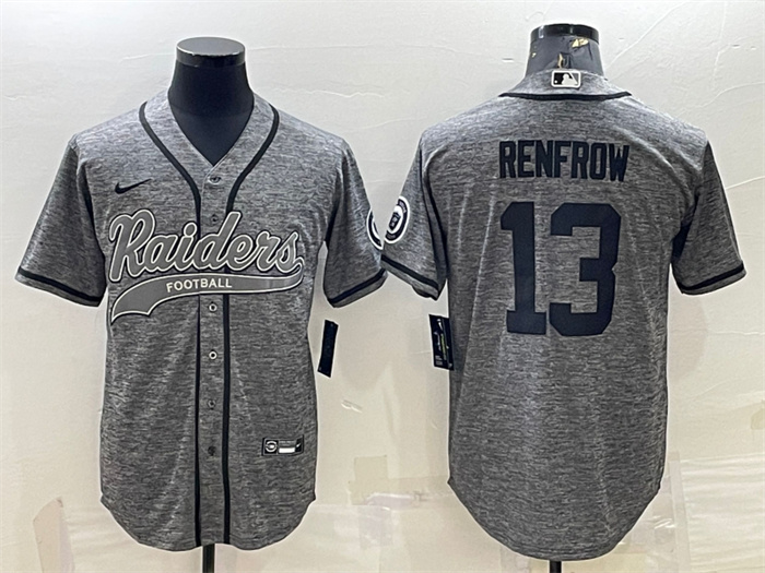 Personalized Men’s Las Vegas Raiders #13 Hunter Renfrow Grey With Patch Cool Base Stitched Baseball Jersey