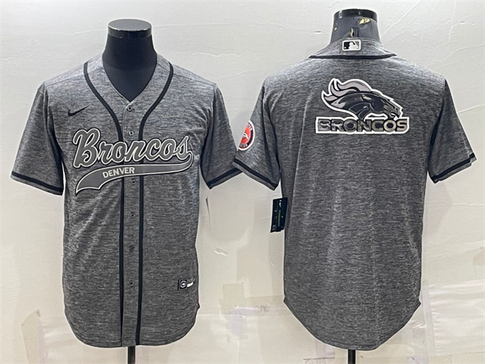 Personalized Men’s Denver Broncos Grey Team Big Logo With Patch Cool Base Stitched Baseball Jersey