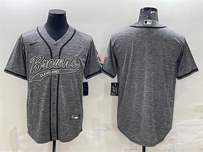 Personalized Men’s Cleveland Browns Blank Grey With Patch Cool Base Stitched Baseball Jersey