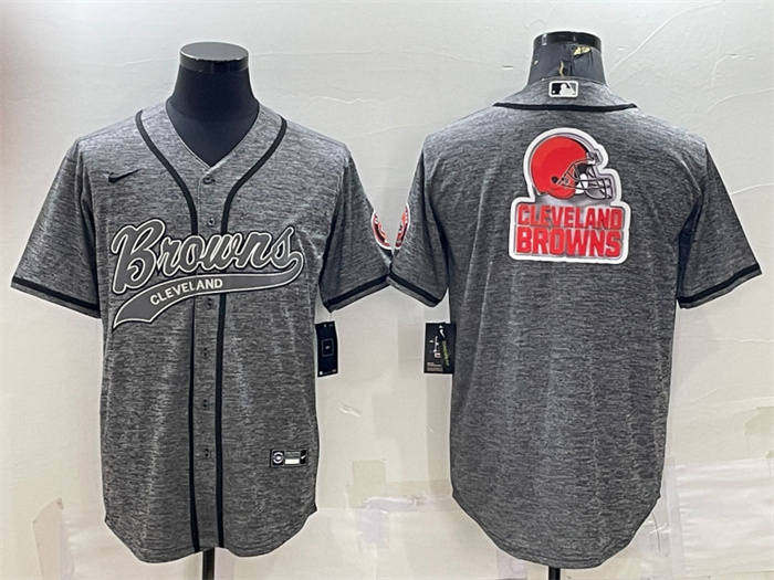 Personalized Men’s Cleveland Browns Grey Team Big Logo With Patch Cool Base Stitched Baseball Jersey