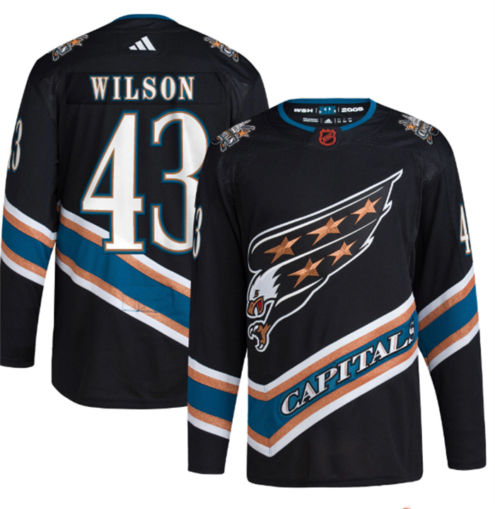 Personalized Men’s Washington Capitals #43 Tom Wilson Black 2022-23 Reverse Retro Stitched Jersey