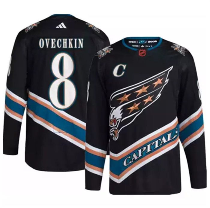 Personalized Men’s Washington Capitals #8 Alex Ovechkin Black 2022-23 Reverse Retro Stitched Jersey