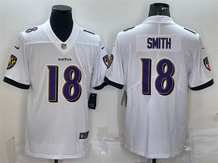 Personalized Men’s Baltimore Ravens #18 Roquan Smith White Untouchable Limited Stitched Jersey