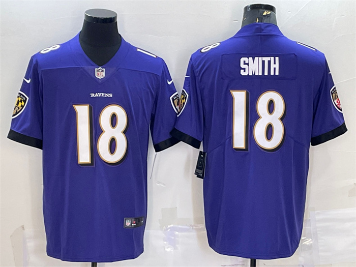 Personalized Men’s Baltimore Ravens #18 Roquan Smith Purple Untouchable Limited Stitched Jersey