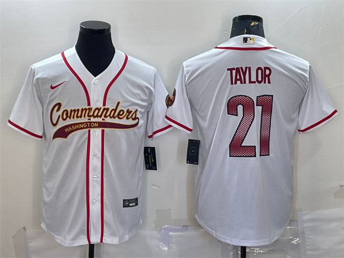 Personalized Men’s Washington Commanders #21 Sean Taylor White With Patch Cool Base Stitched Baseball Jersey