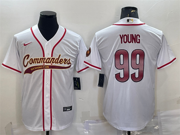 Personalized Men’s Washington Commanders #99 Chase Young White With Patch Cool Base Stitched Baseball Jersey