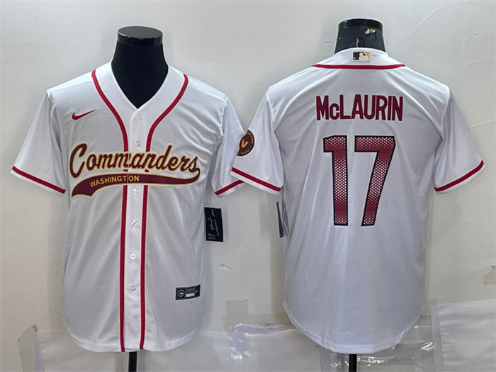 Personalized Men’s Washington Commanders #17 Terry McLaurin White With Patch Cool Base Stitched Baseball Jersey
