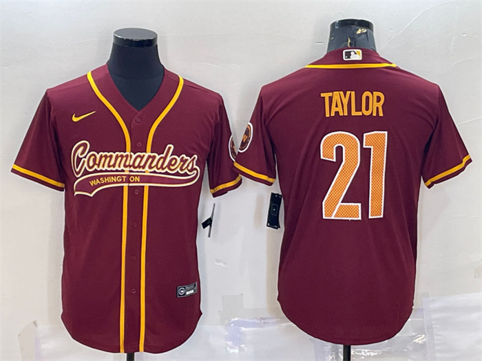 Personalized Men’s Washington Commanders #21 Sean Taylor Burgundy With Patch Cool Base Stitched Baseball Jersey
