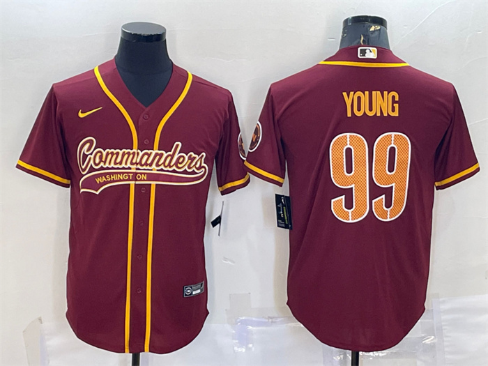 Personalized Men’s Washington Commanders #99 Chase Young Burgundy With Patch Cool Base Stitched Baseball Jersey