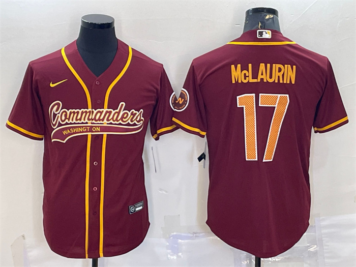 Personalized Men’s Washington Commanders #17 Terry McLaurin Burgundy With Patch Cool Base Stitched Baseball Jersey
