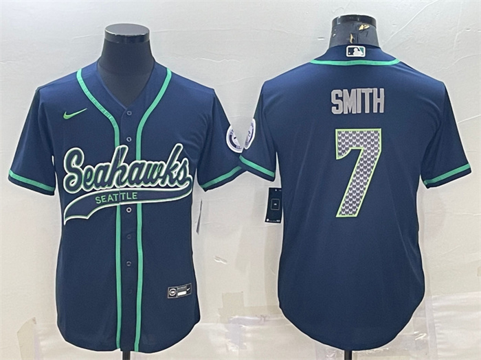 Personalized Men’s Seattle Seahawks #7 Geno Smith Navy With Patch Cool Base Stitched Baseball Jersey