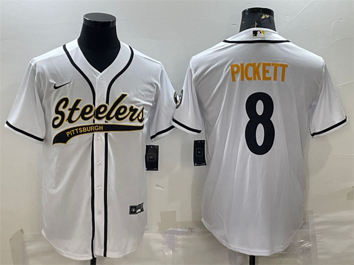 Personalized Men’s Pittsburgh Steelers #8 Kenny Pickett White With Patch Cool Base Stitched Baseball Jersey