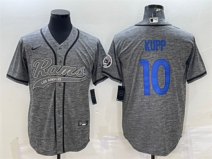 Personalized Men’s Los Angeles Rams #10 Cooper Kupp Grey With Patch Cool Base Stitched Baseball Jersey