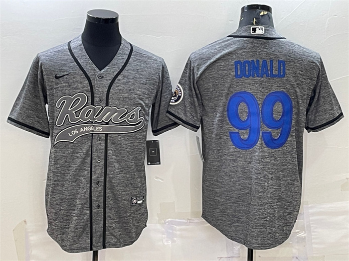 Personalized Men’s Los Angeles Rams #99 Aaron Donald Grey With Patch Cool Base Stitched Baseball Jersey