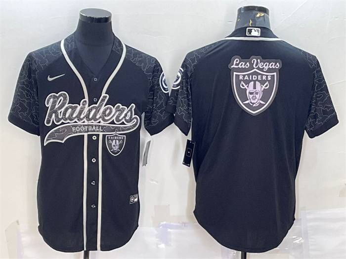 Personalized Men’s Las Vegas Raiders Black Reflective Team Big Logo With Patch Cool Base Stitched Baseball Jersey