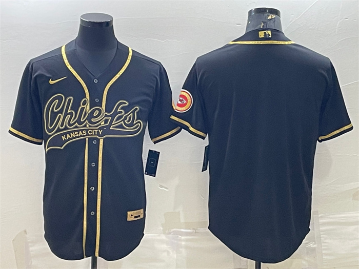 Personalized Men’s Kansas City Chiefs Blank Black Gold With Patch Cool Base Stitched Baseball Jersey