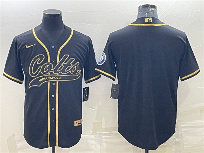 Personalized Men’s Indianapolis Colts Blank Black Gold With Patch Cool Base Stitched Baseball Jersey