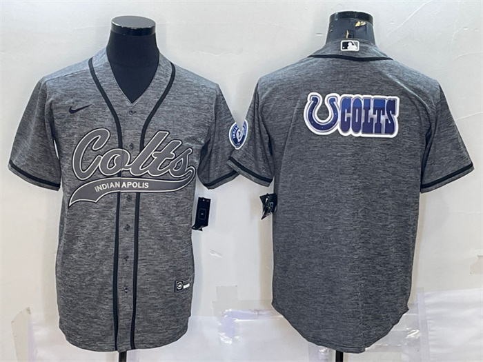 Personalized Men’s Indianapolis Colts Grey Team Big Logo With Patch Cool Base Stitched Baseball Jersey