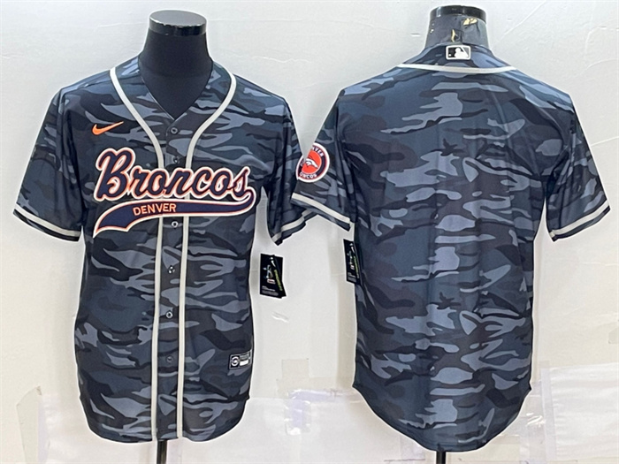 Personalized Men’s Denver Broncos Blank Grey Camo With Patch Cool Base Stitched Baseball Jersey