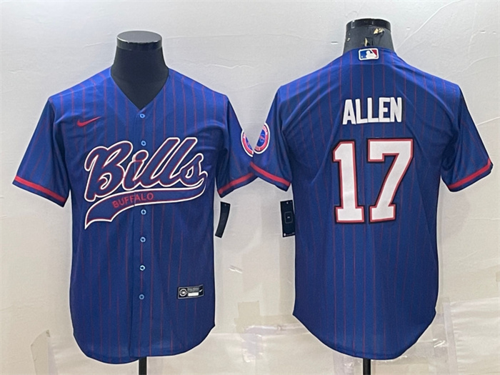 Personalized Men’s Buffalo Bills #17 Josh Allen Royal With Patch Cool Base Stitched Baseball Jersey