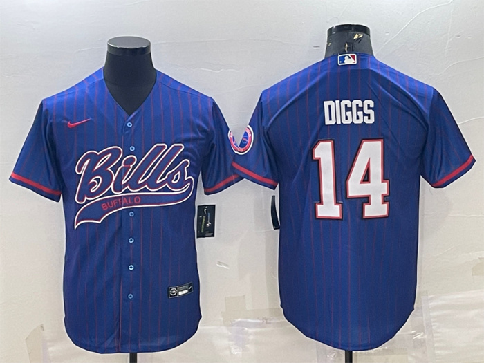 Personalized Men’s Buffalo Bills #14 Stefon Diggs Royal With Patch Cool Base Stitched Baseball Jersey