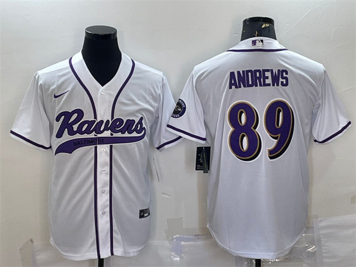 Personalized Men’s Baltimore Ravens #89 Mark Andrews White With Patch Cool Base Stitched Baseball Jersey
