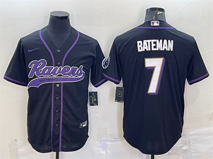 Personalized Men’s Baltimore Ravens #7 Rashod Bateman Black With Patch Cool Base Stitched Baseball Jersey