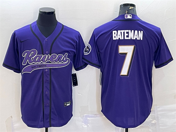 Personalized Men’s Baltimore Ravens #7 Rashod Bateman Purple With Patch Cool Base Stitched Baseball Jersey