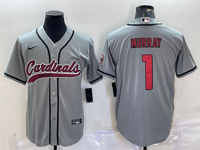 Personalized Men’s Arizona Cardinals #1 Kyler Murray Grey With Patch Cool Base Stitched Baseball Jersey