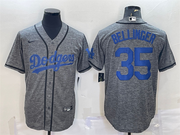 Personalized Men’s Los Angeles Dodgers #35 Cody Bellinger Grey Cool Base Stitched Jersey
