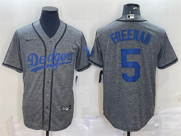 Personalized Men’s Los Angeles Dodgers #5 Freddie Freeman Grey Cool Base Stitched Jersey